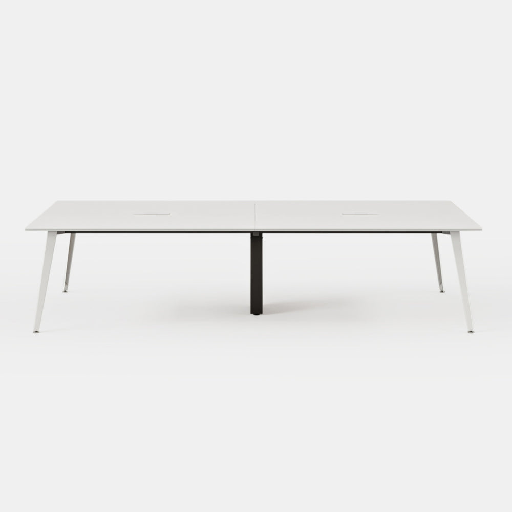 Desk Size:118 inches Table + 8 Chairs; Desk Color:White/Powder White; Chair Color:Black