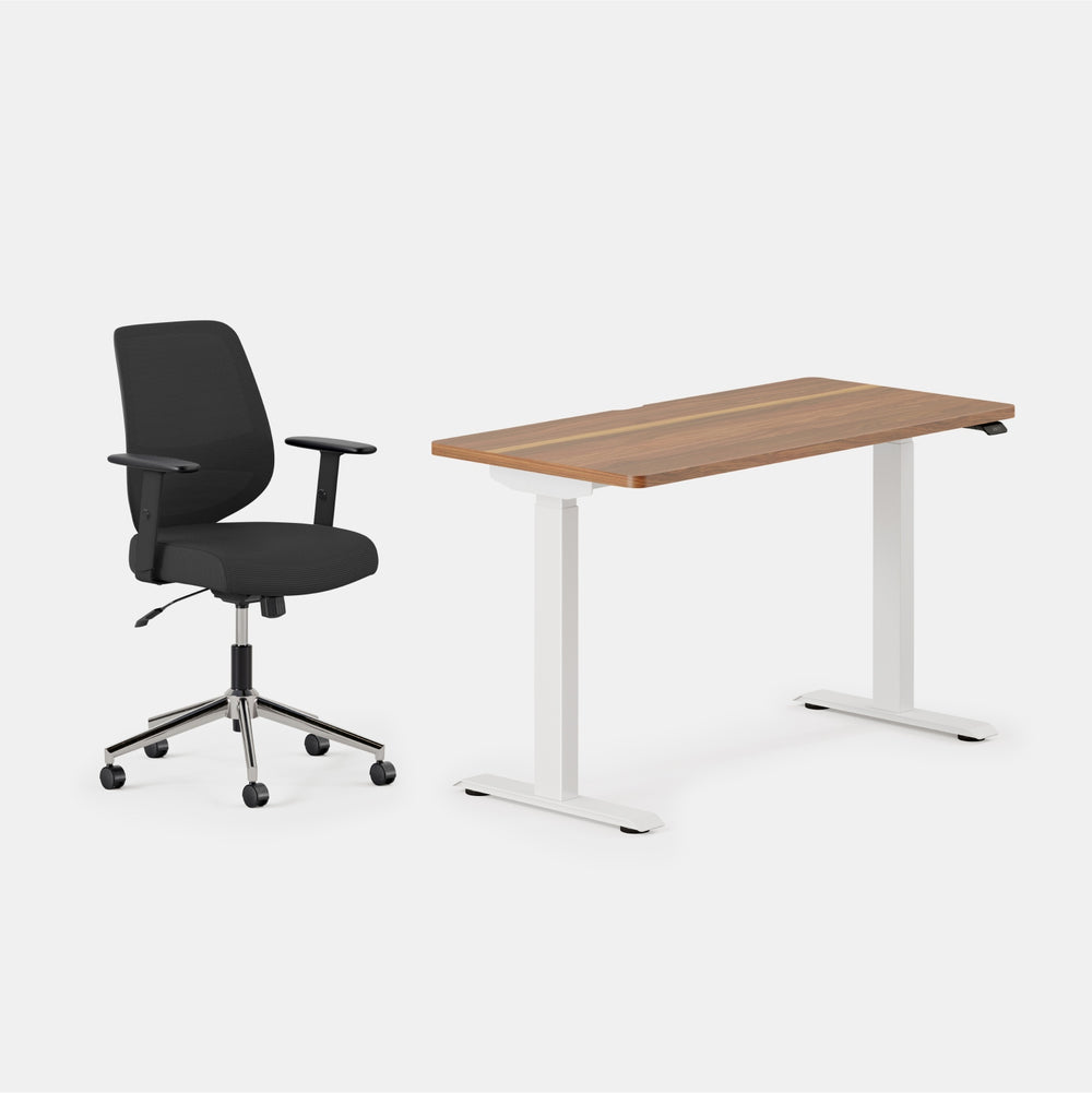 Desk Color:Walnut/White; Chair Color:Black/Black;