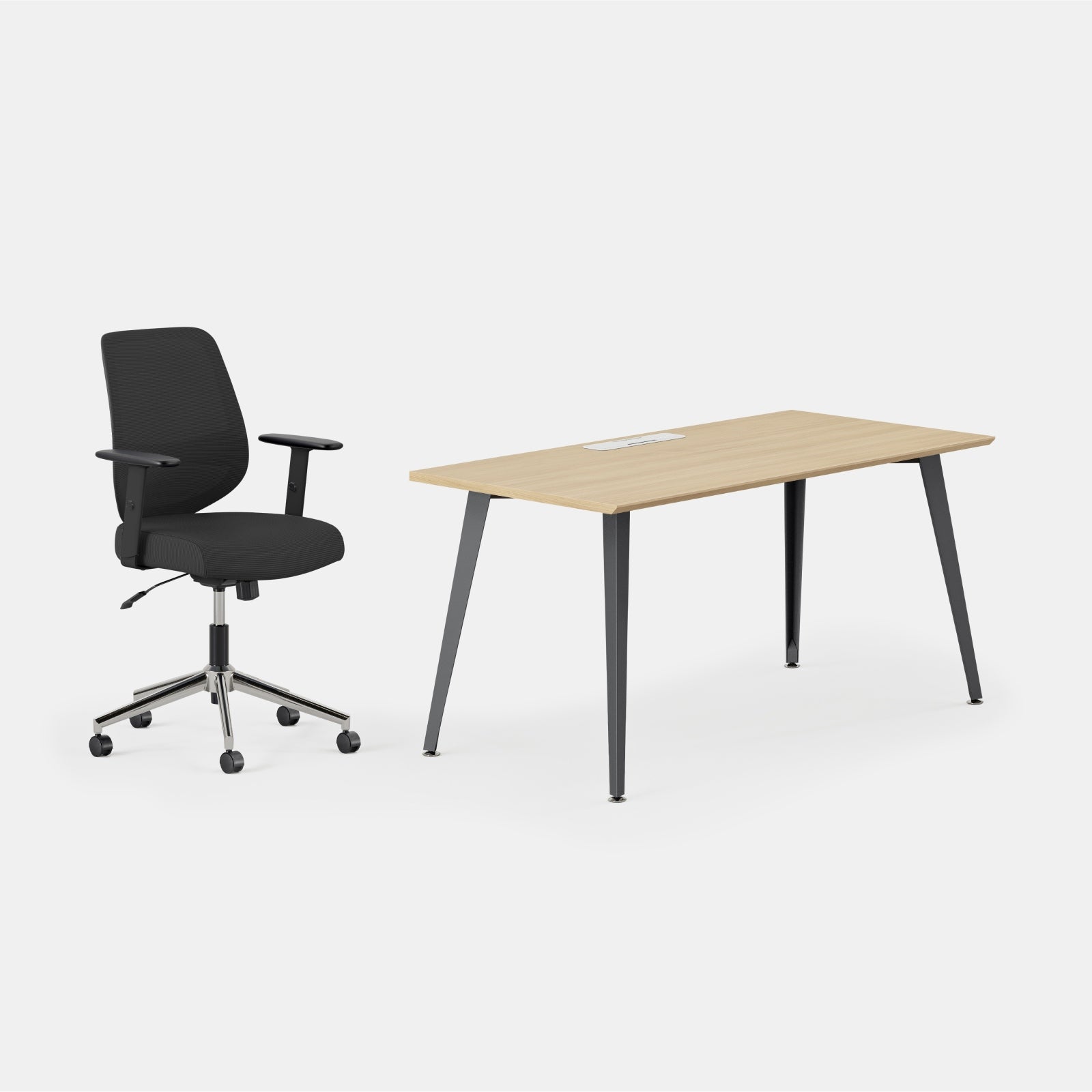 Desk Color:Woodgrain/Charcoal; Chair Color:Black/Black;