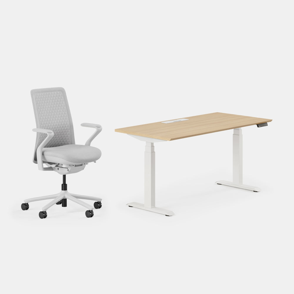 Desk Color:Woodgrain/Powder White;Chair Color:Mist