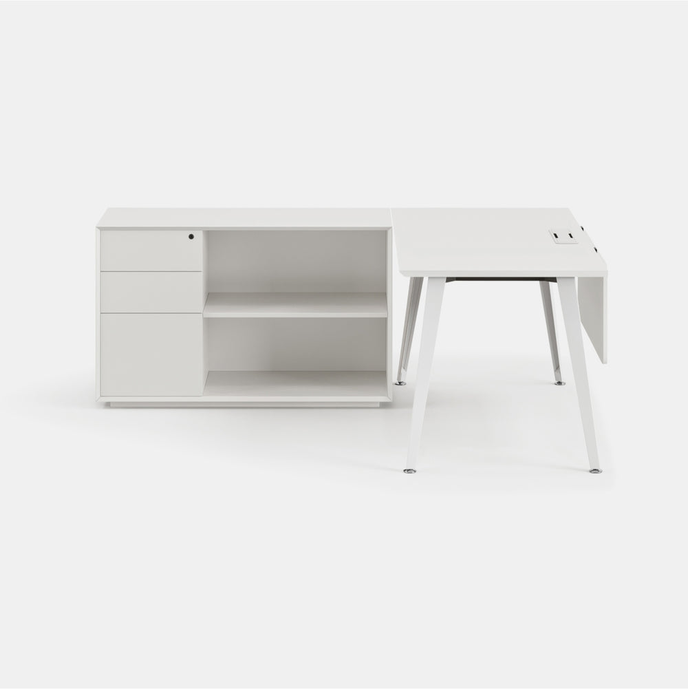 Orientation:Left; Color:White/Powder White; Size:Office Desk + Credenza