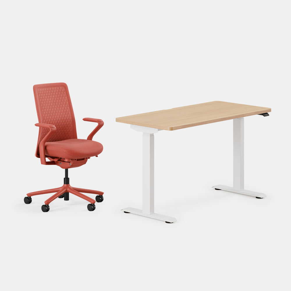 Desk Color: Woodgrain/White; Chair Color: Coral