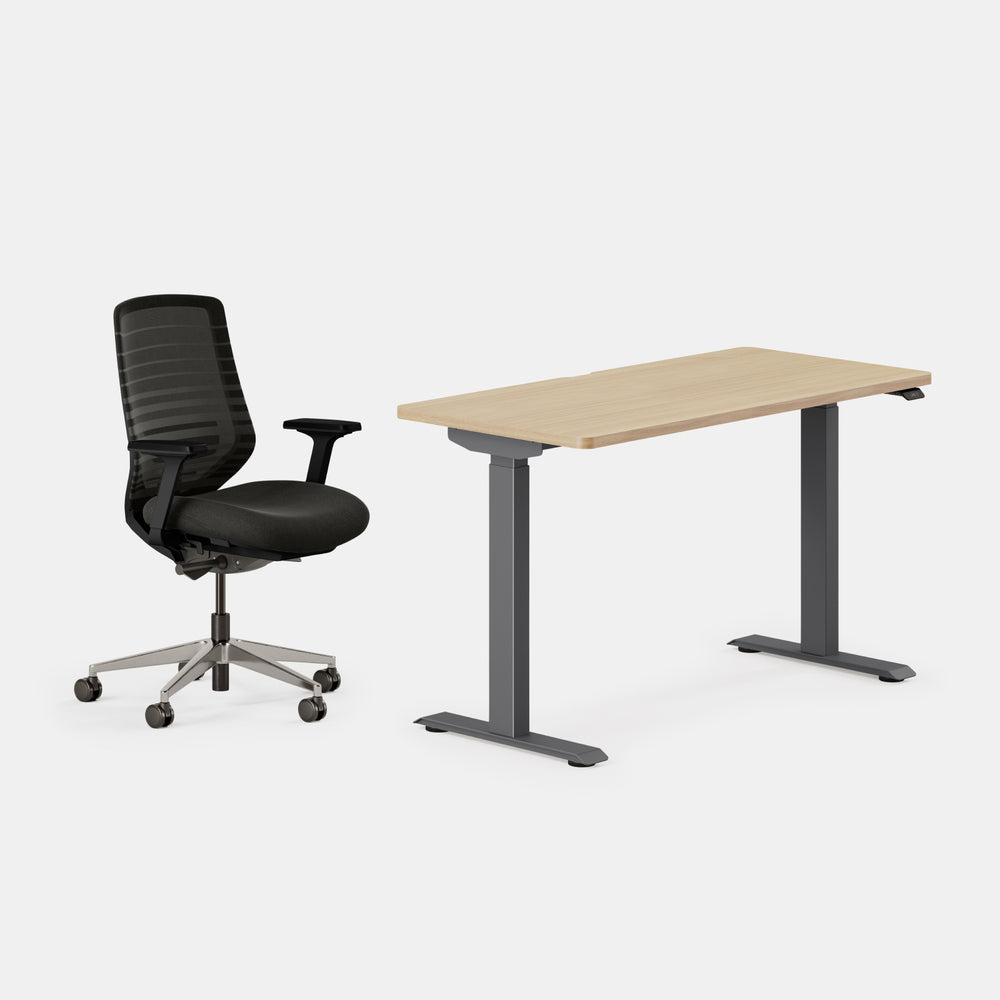 Desk Color:Woodgrain/Charcoal; Chair Color:Black/Black;