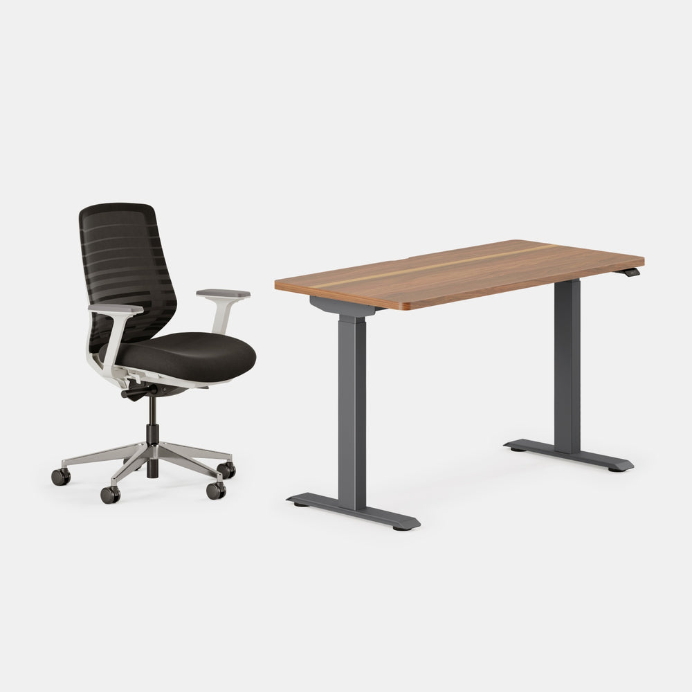 Desk Color:Walnut/Charcoal; Chair Color:Black/White;