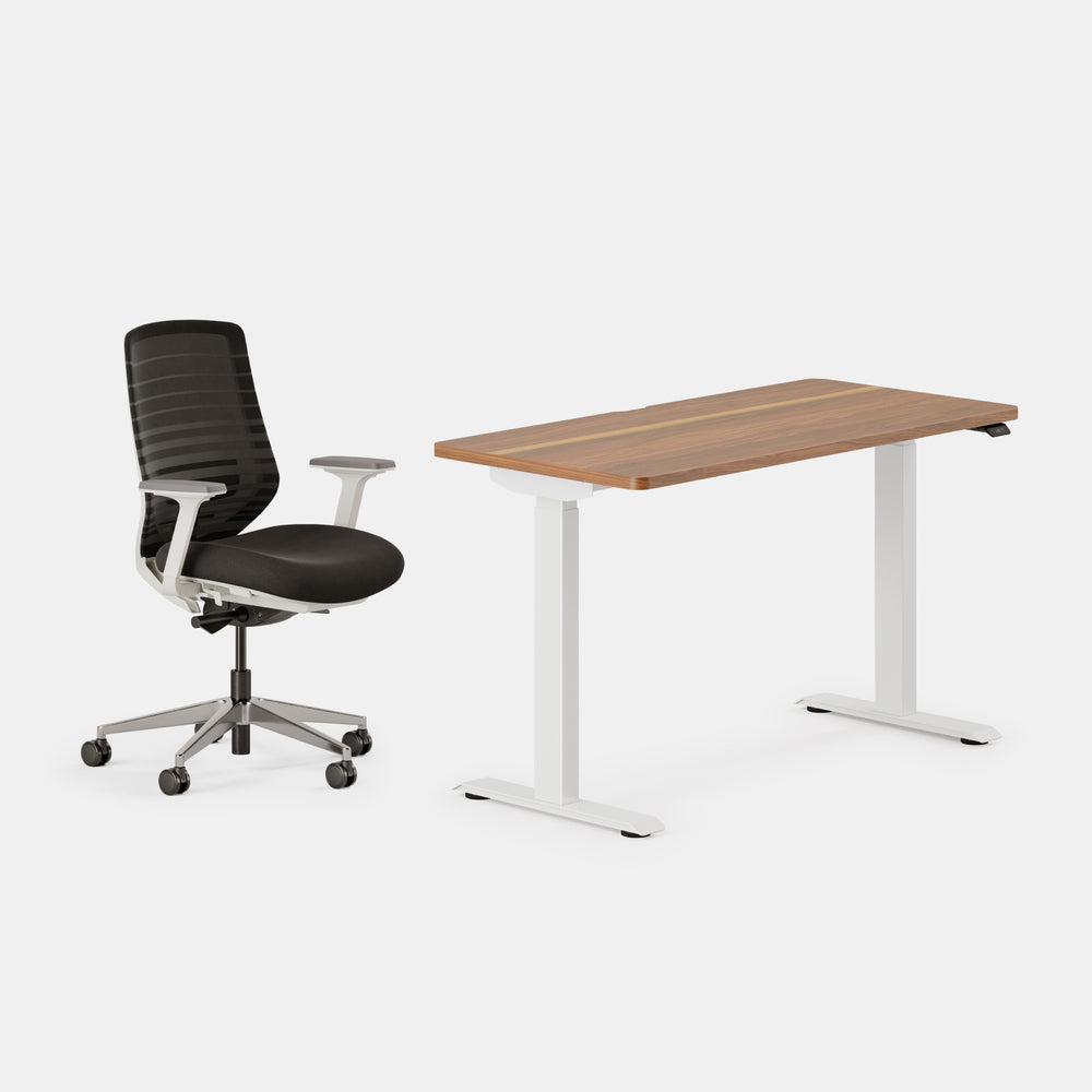 Desk Color:Walnut/White; Chair Color:Black/White;