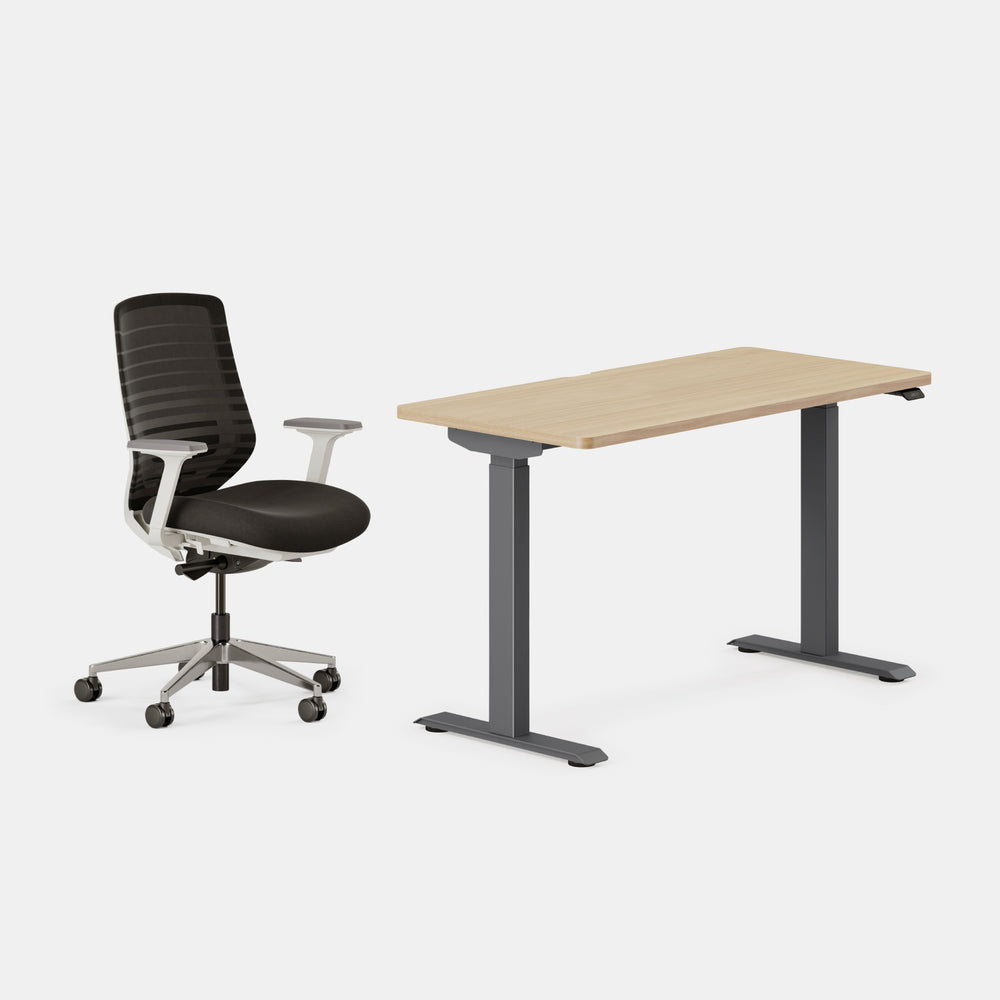 Desk Color:Woodgrain/Charcoal; Chair Color:Black/White;