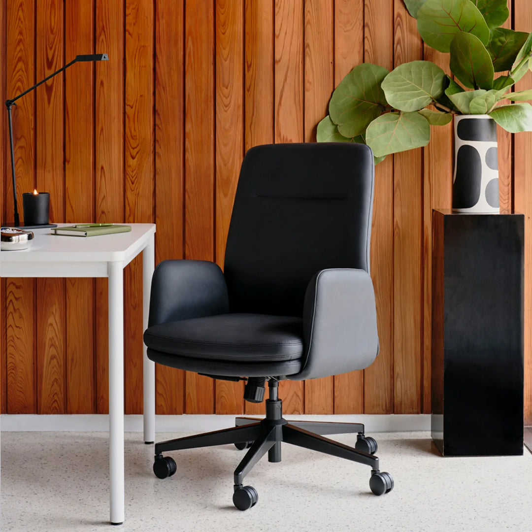 Color & Material:Black Vegan Leather; Back:High Back