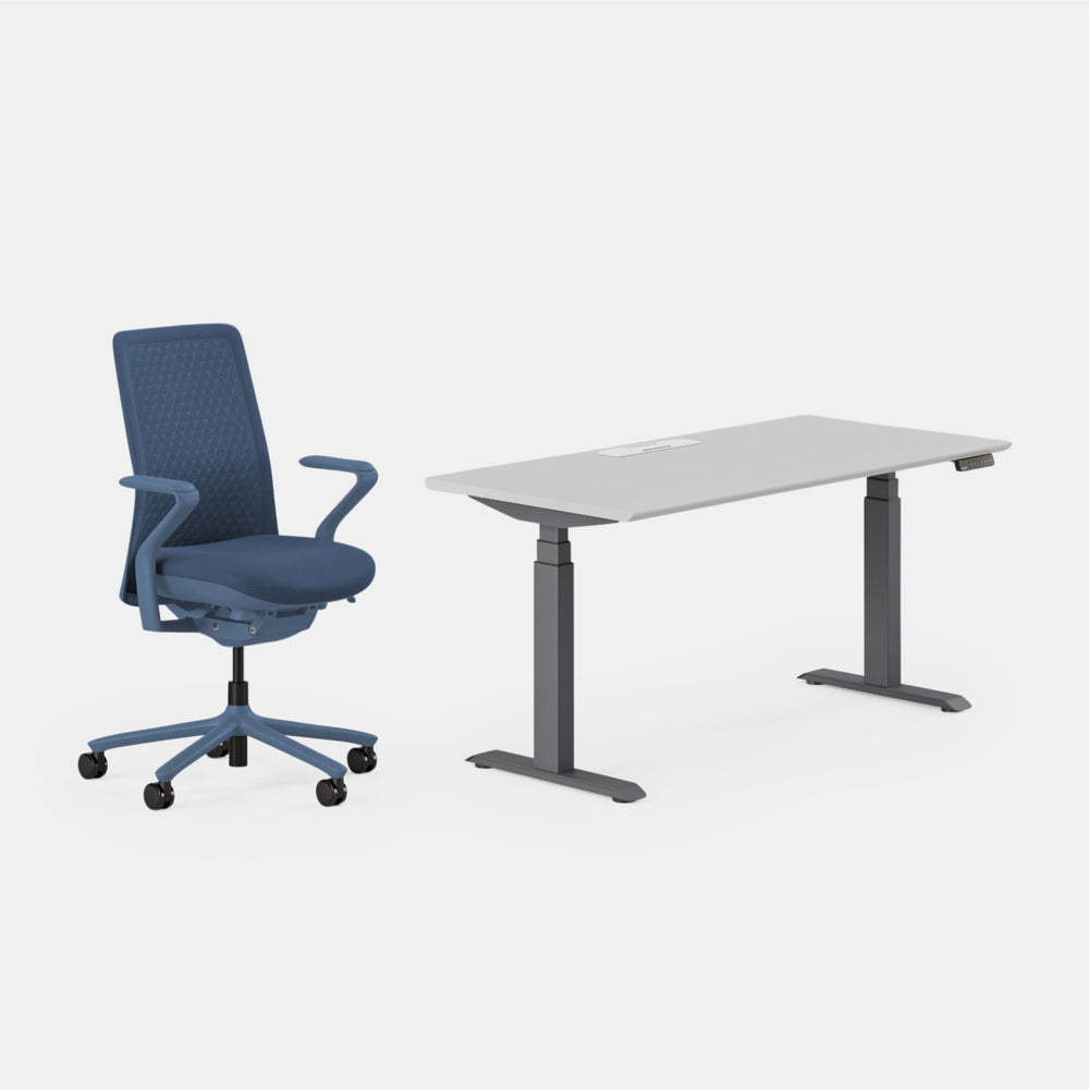 Desk Color:Fog/Charcoal;Chair Color:Cobalt
