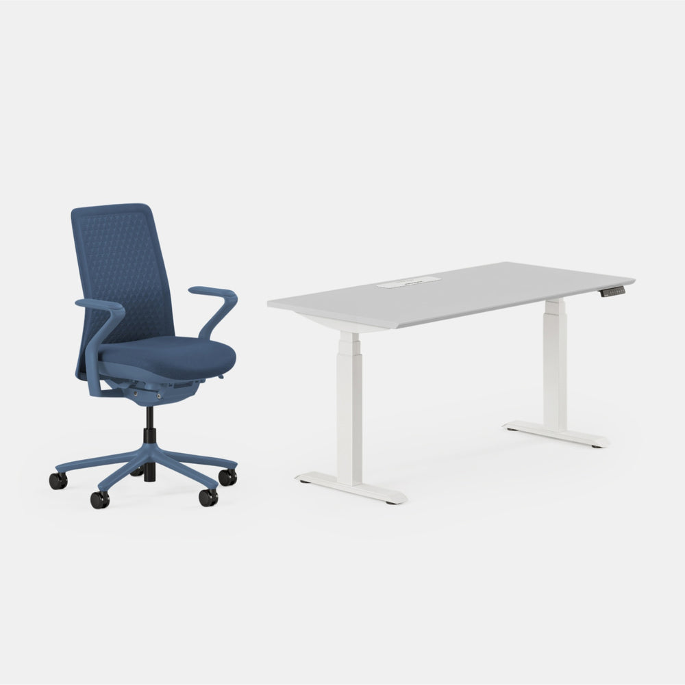 Desk Color:Fog/Powder White;Chair Color:Cobalt