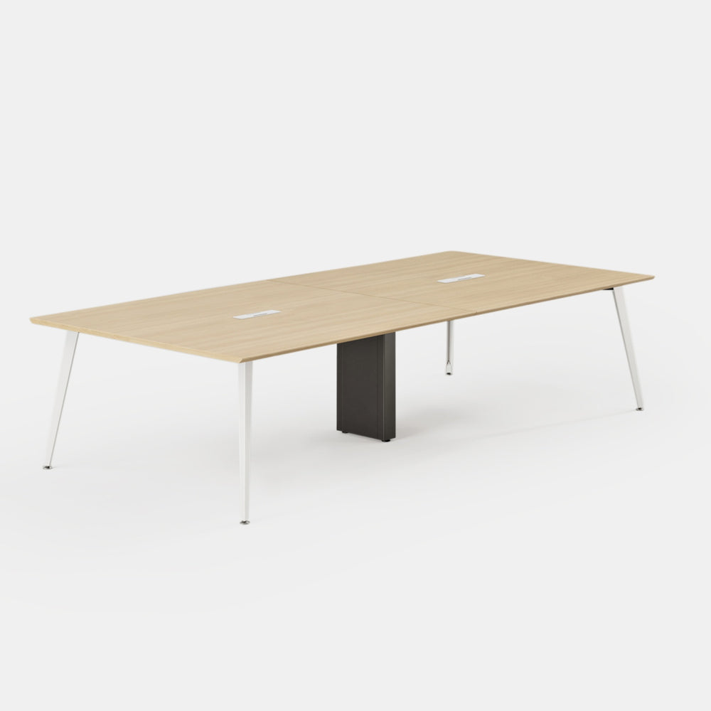 Desk Size:118 inches x 48 inches; Top Color:Woodgrain; Leg Color:Powder White