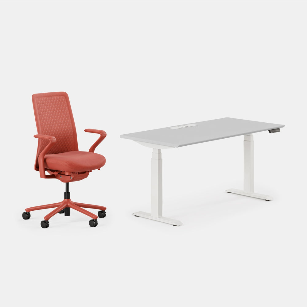 Desk Color:Fog/Powder White;Chair Color:Coral