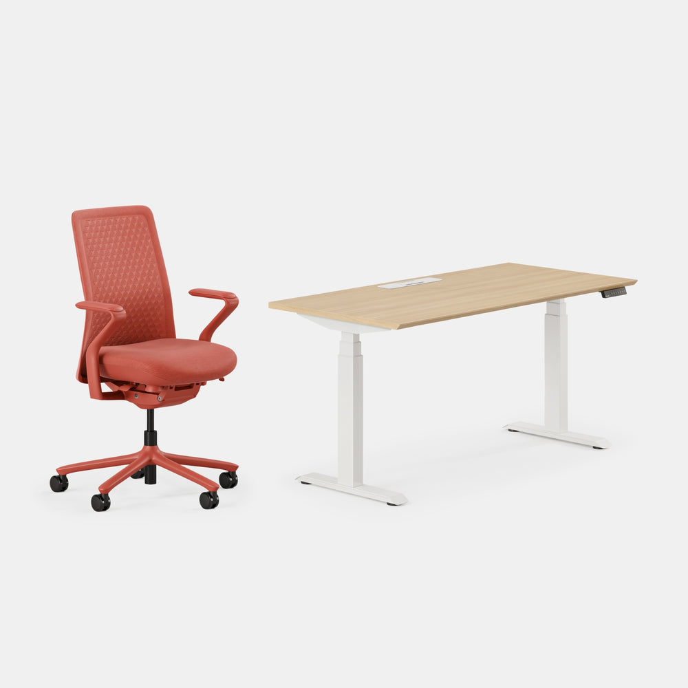 Desk Color:Woodgrain/Powder White;Chair Color:Coral