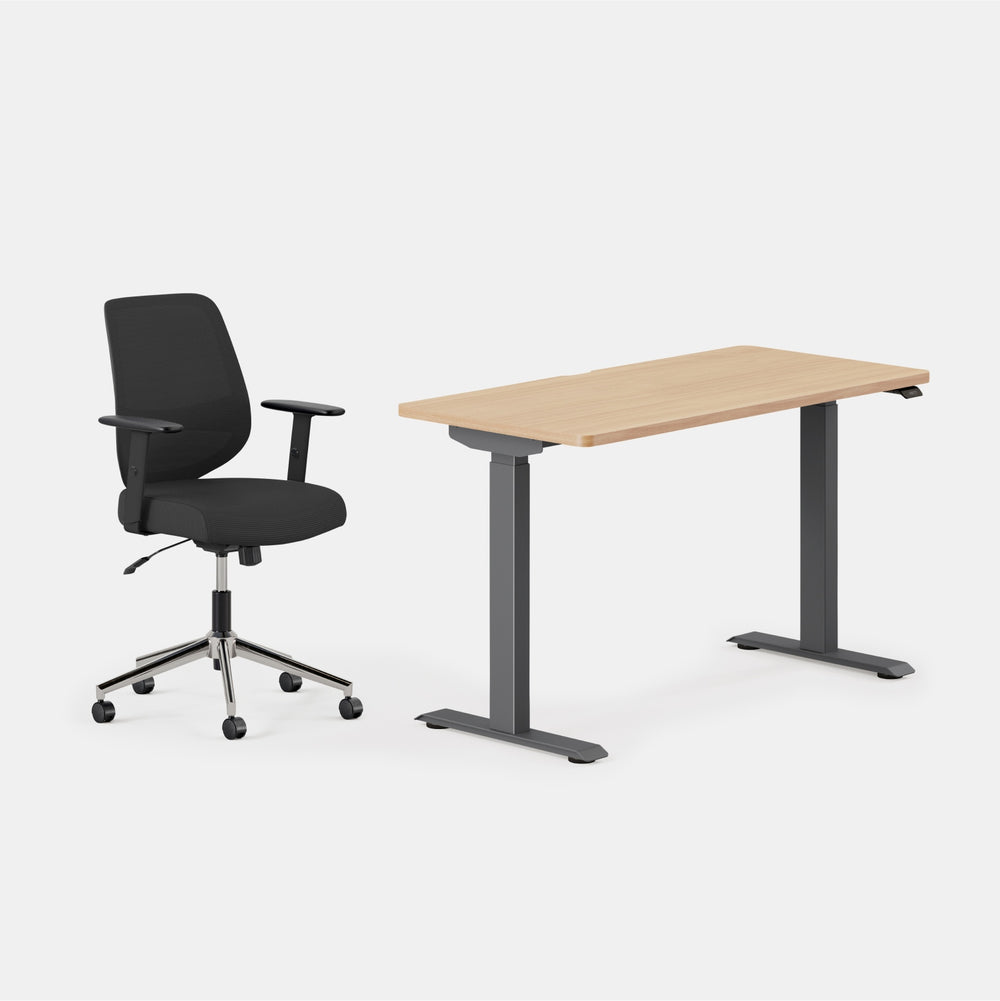 Desk Color:Woodgrain/Charcoal; Chair Color:Black/Black;
