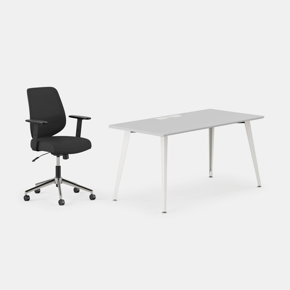 Desk Color:Fog/Powder White; Chair Color:Black/Black;
