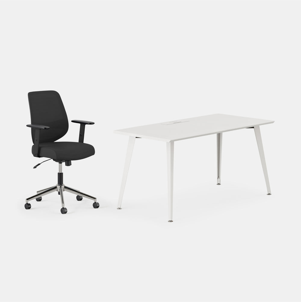 Desk Color:White/Powder White; Chair Color:Black/Black;