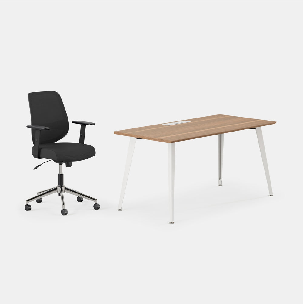 Desk Color:Walnut/Powder White; Chair Color:Black/Black;