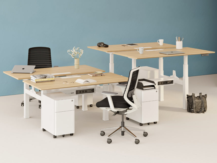 Quad Desk | 4 Person Desk | Branch Office Furniture White / Powder White / 96 Inches x 48 Inches