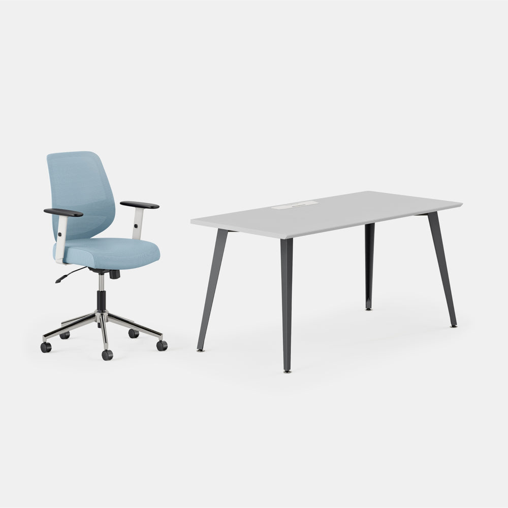 Desk Color:Fog/Charcoal; Chair Color:Sky Blue;