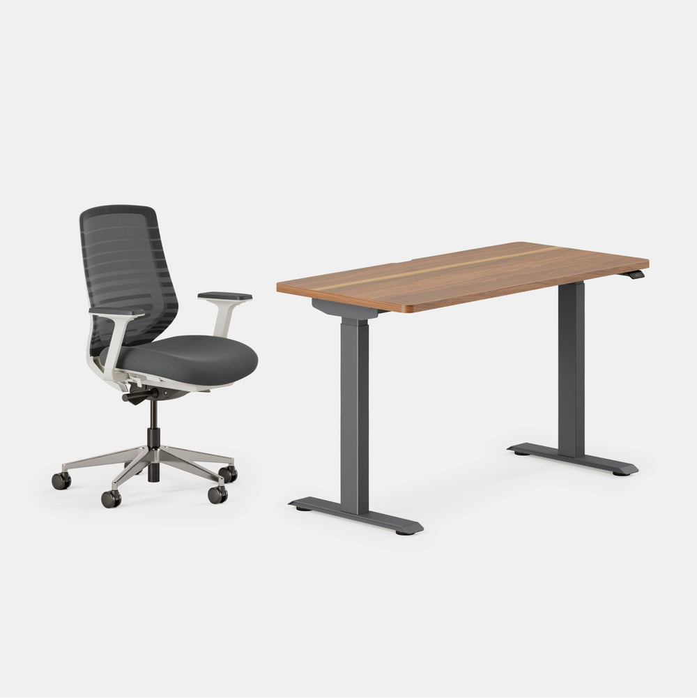 Desk Color:Walnut/Charcoal; Chair Color:Graphite/White;
