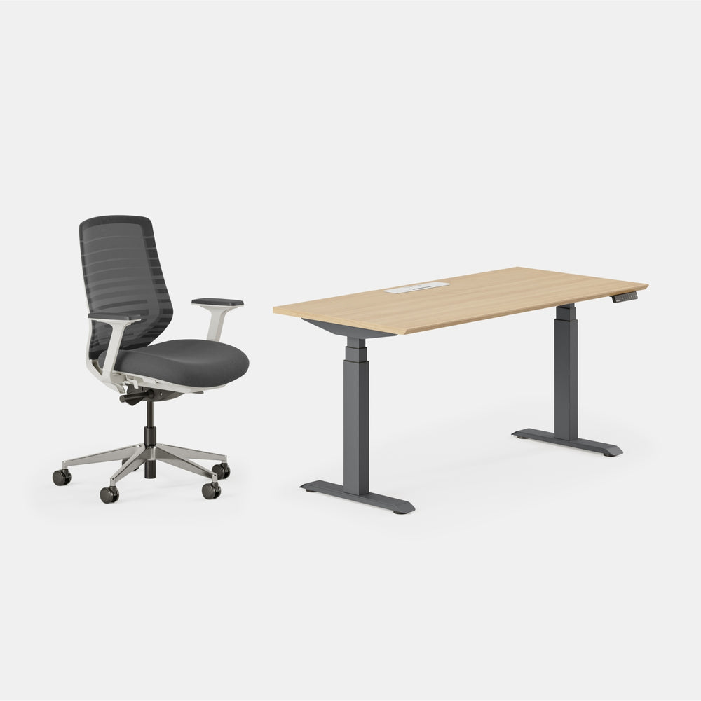 Chair Color:Graphite/White; Desk Color:Woodgrain/Charcoal;