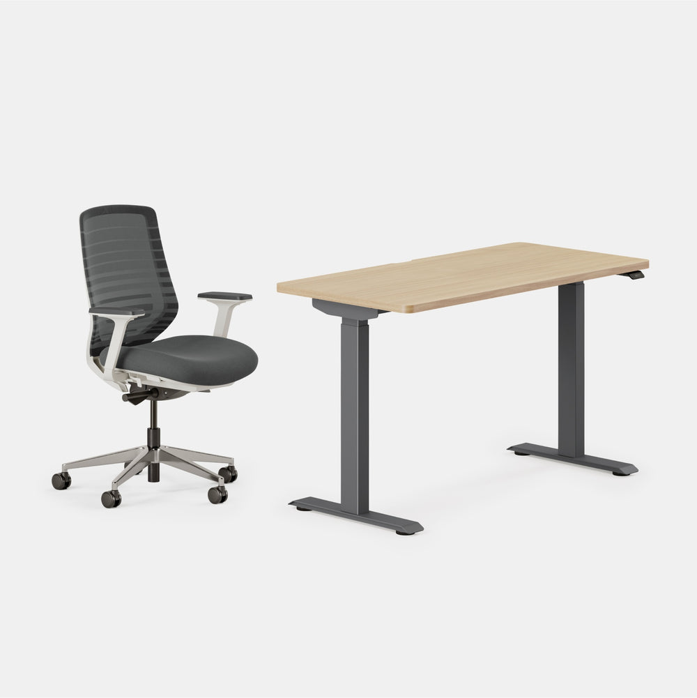 Desk Color:Woodgrain/Charcoal; Chair Color:Graphite/White;