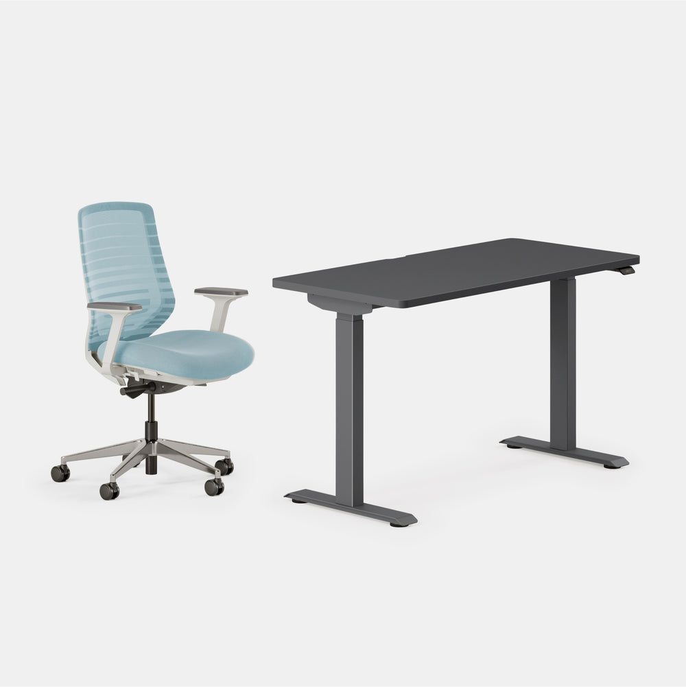 Desk Color:Charcoal/Charcoal; Chair Color:Light Blue/White;