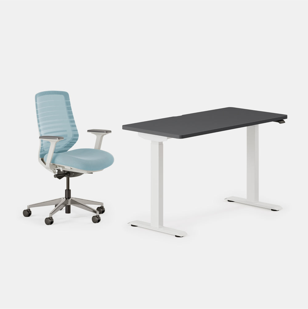 Desk Color:Charcoal/White; Chair Color:Light Blue/White;