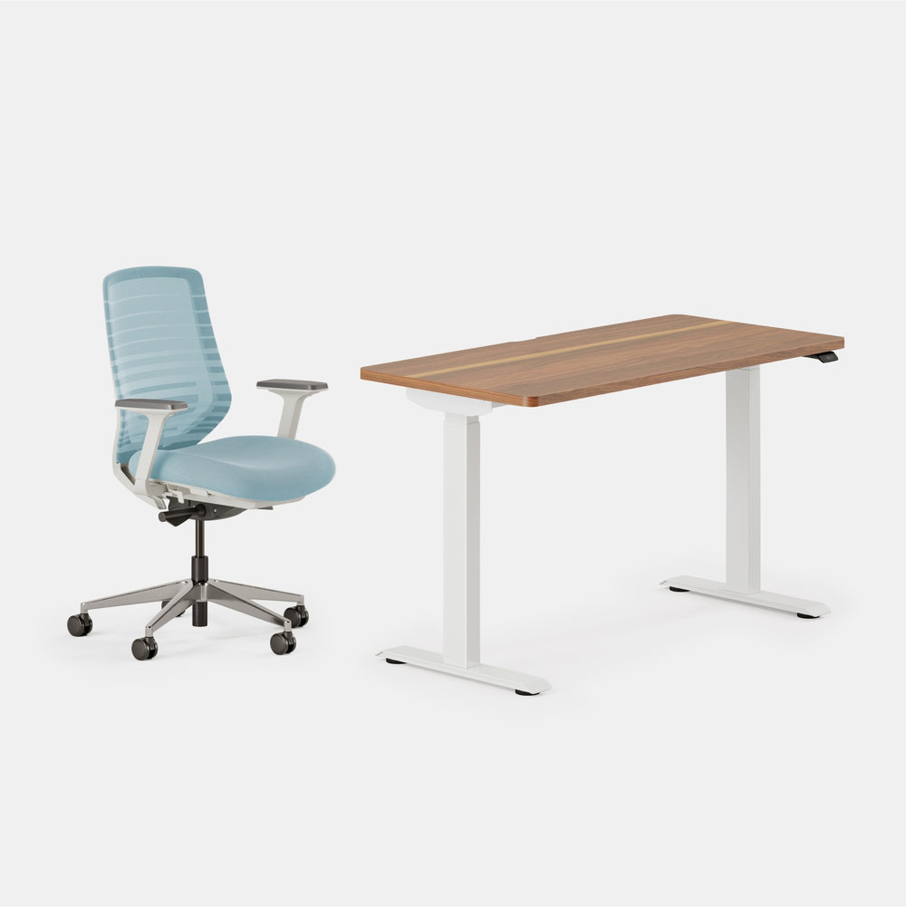 Desk Color:Walnut/White; Chair Color:Light Blue/White;