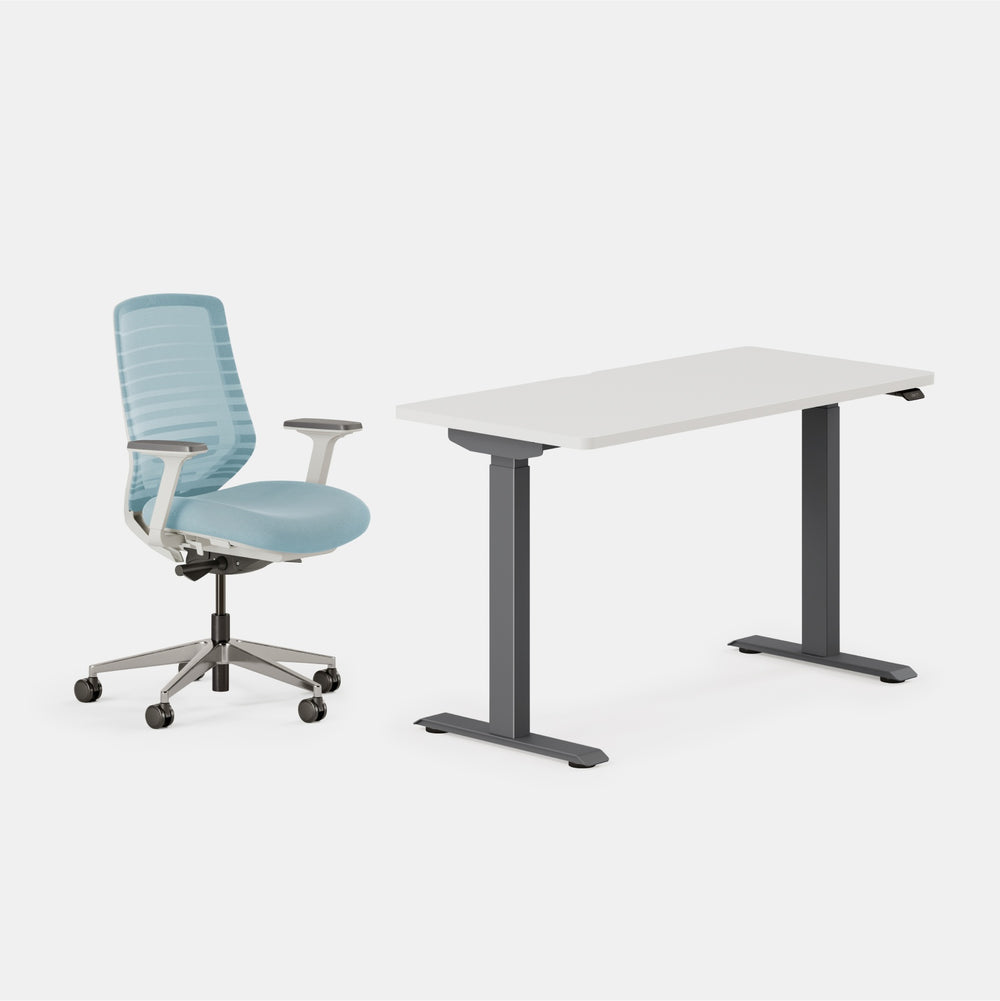 Desk Color:White/Charcoal; Chair Color:Light Blue/White;