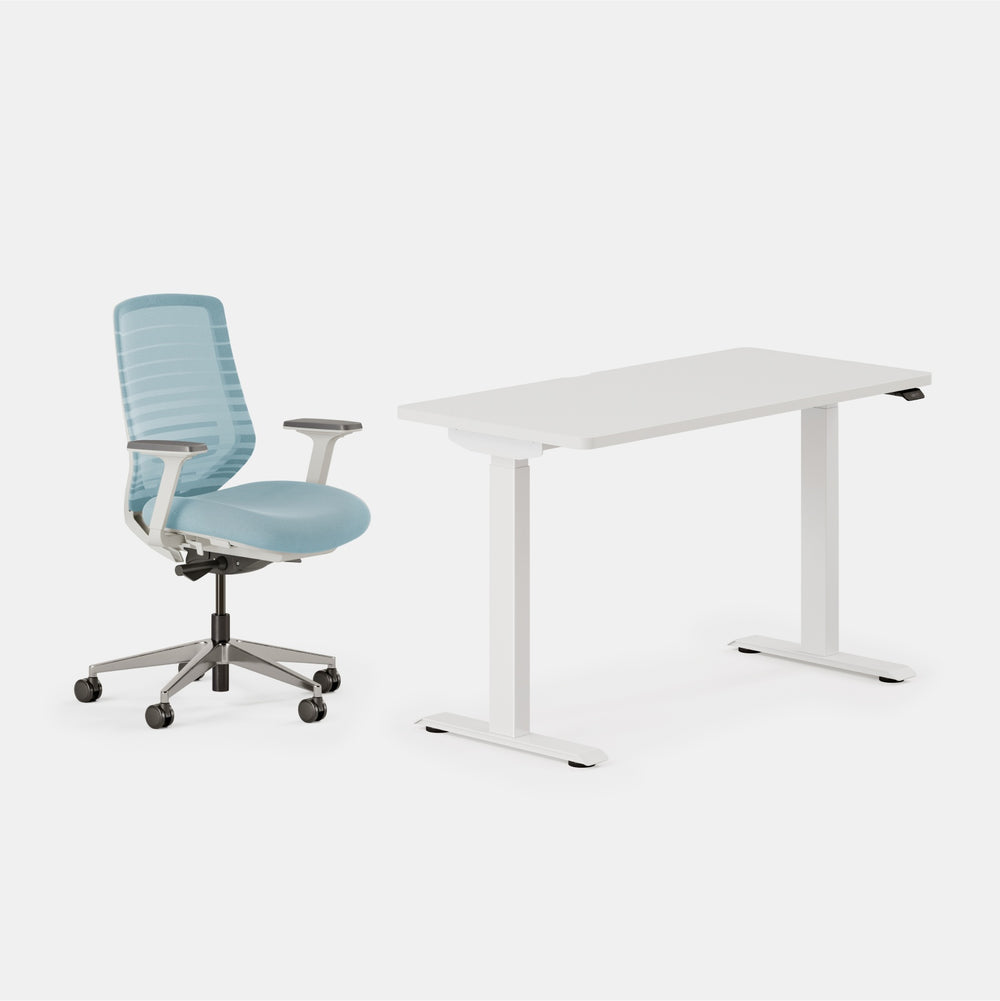Desk Color:White/White; Chair Color:Light Blue/White;