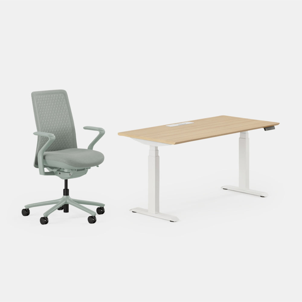 Desk Color:Woodgrain/Powder White;Chair Color:Mint