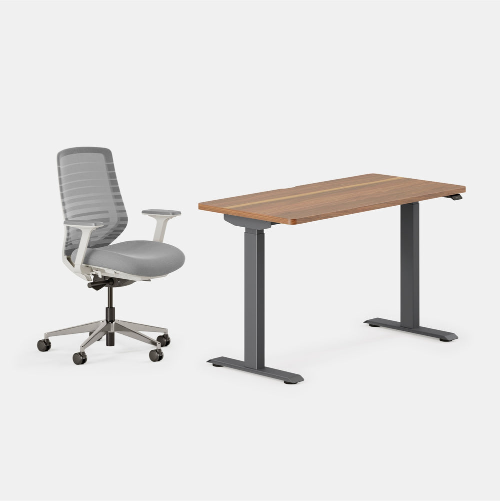 Desk Color:Walnut/Charcoal; Chair Color:Pebble/White;