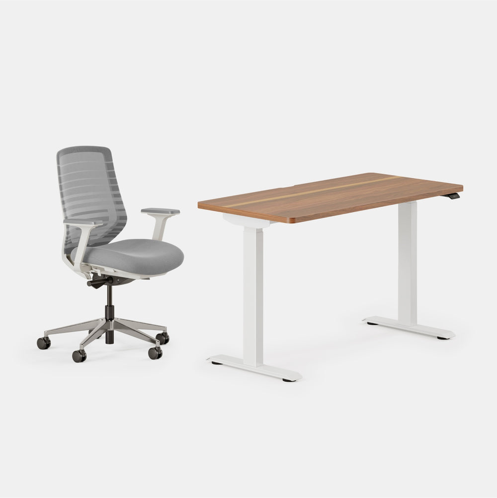 Desk Color:Walnut/White; Chair Color:Pebble/White;