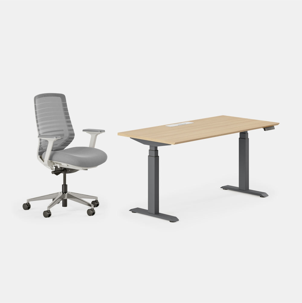 Chair Color:Pebble/White; Desk Color:Woodgrain/Charcoal;