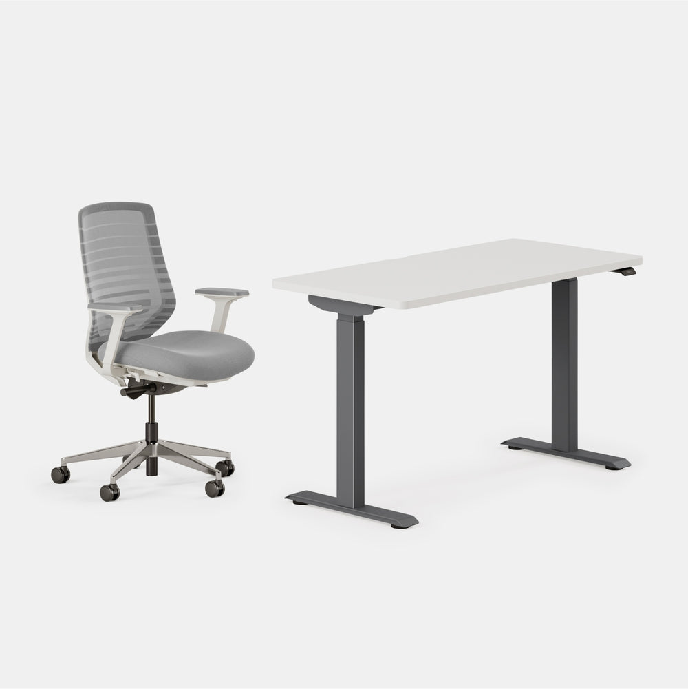 Desk Color:White/Charcoal; Chair Color:Pebble/White;