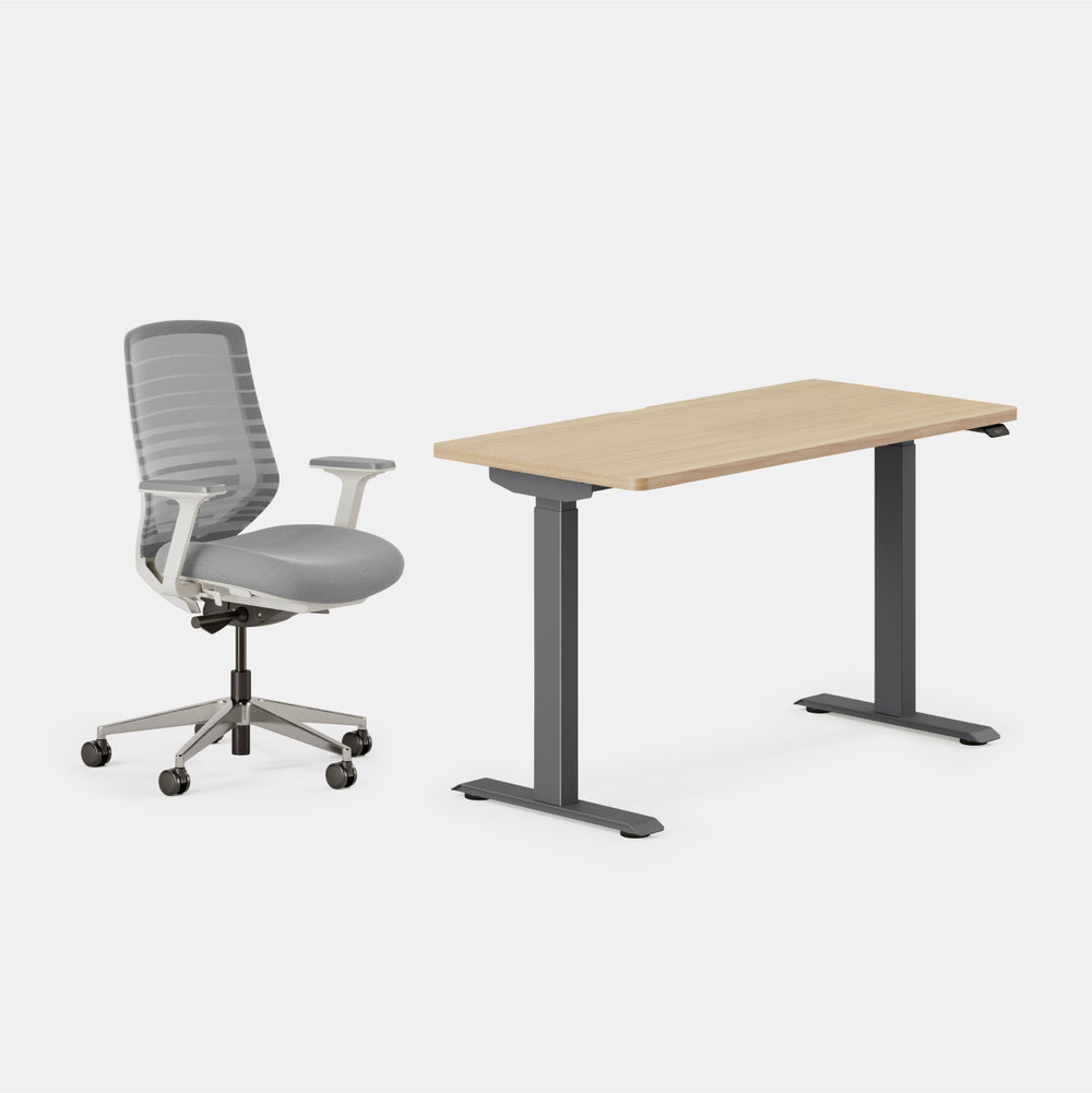 Desk Color:Woodgrain/Charcoal; Chair Color:Pebble/White;