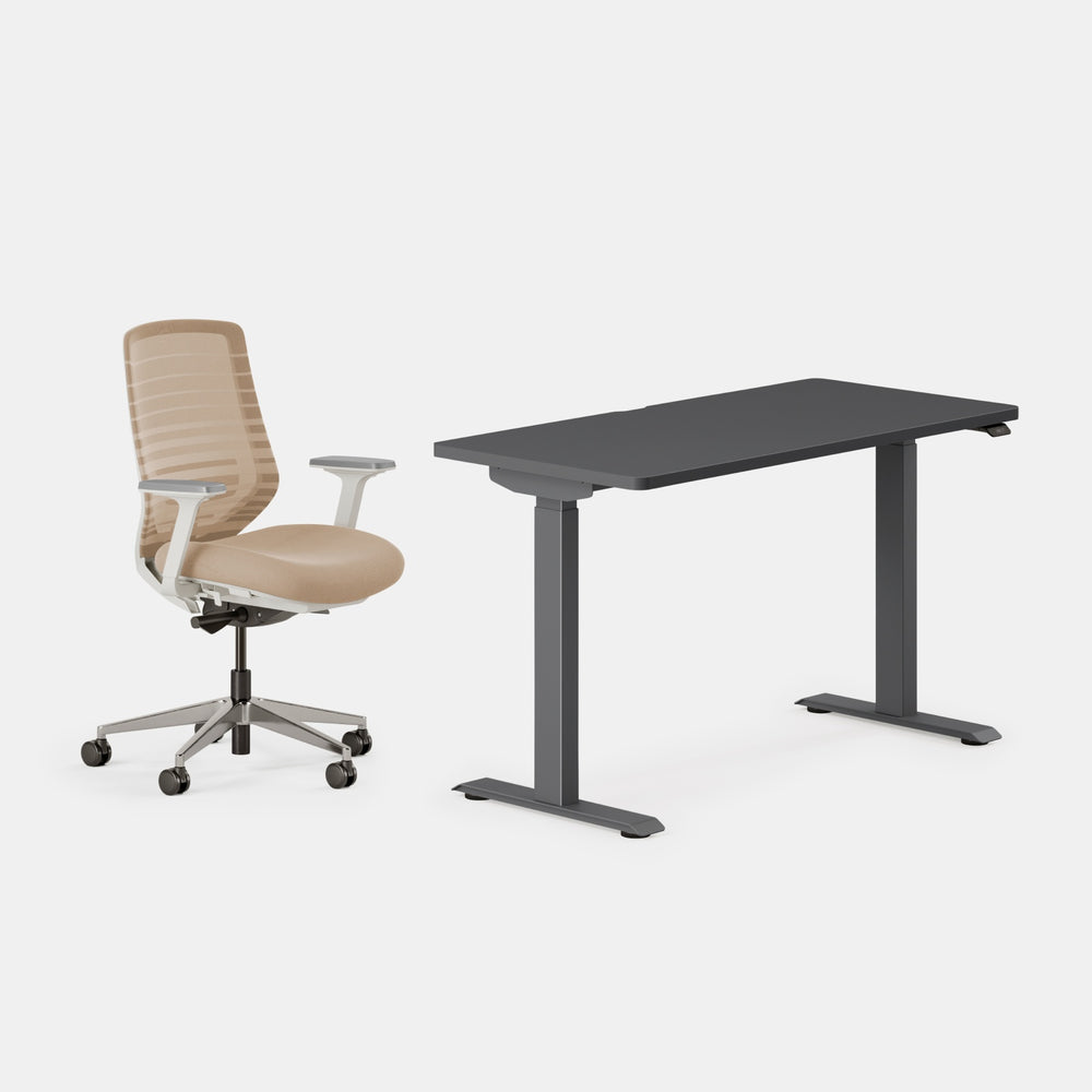 Desk Color:Charcoal/Charcoal; Chair Color:Sand/White;