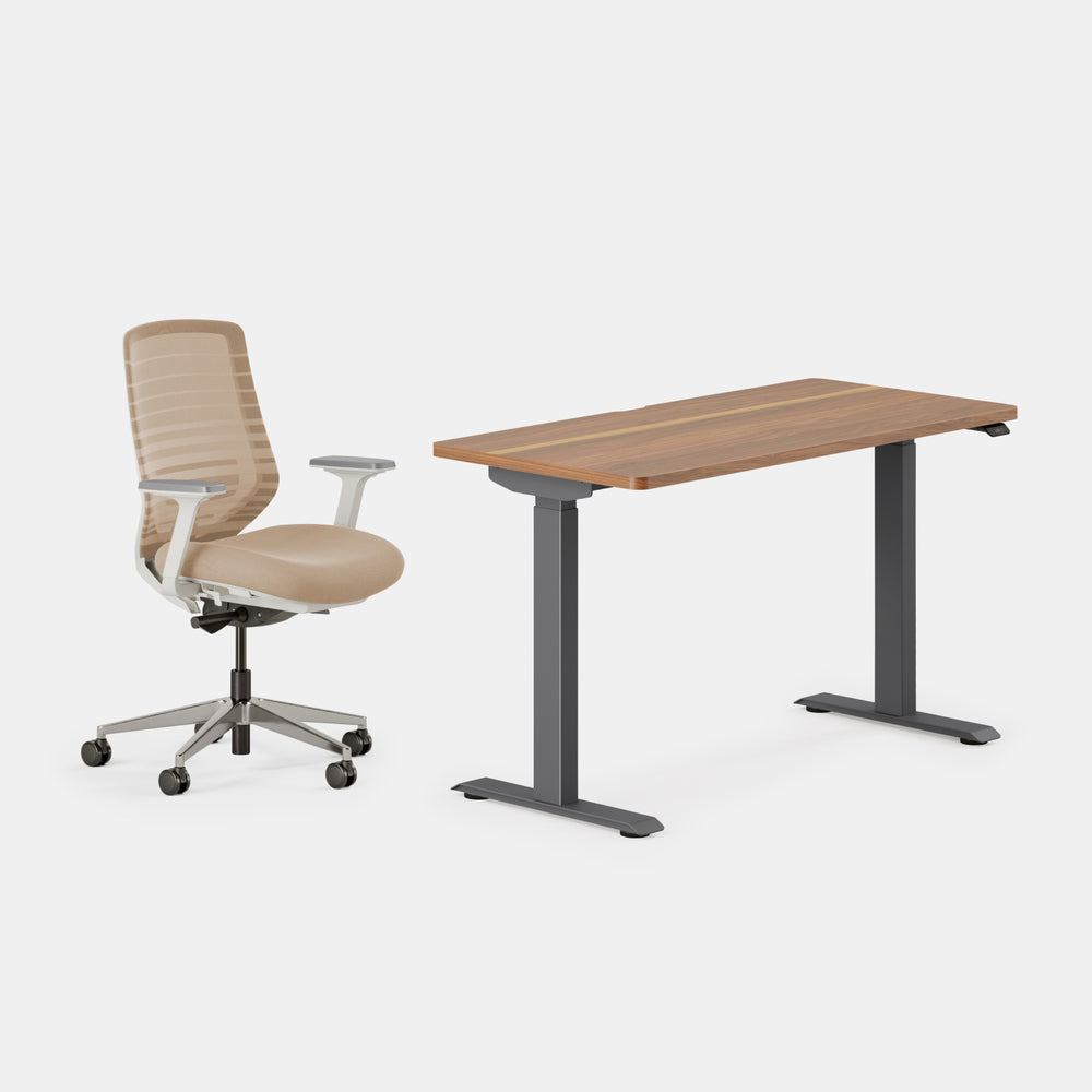 Desk Color:Walnut/Charcoal; Chair Color:Sand/White;