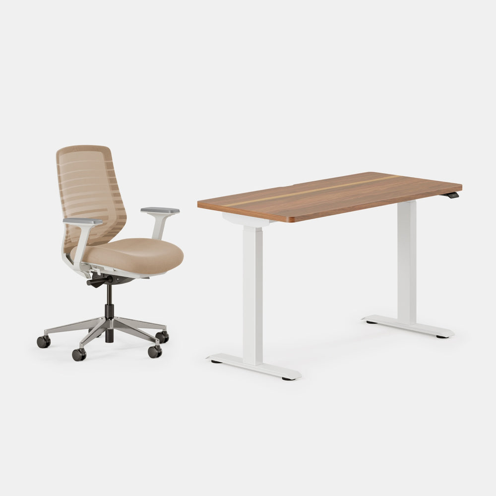Desk Color:Walnut/White; Chair Color:Sand/White;