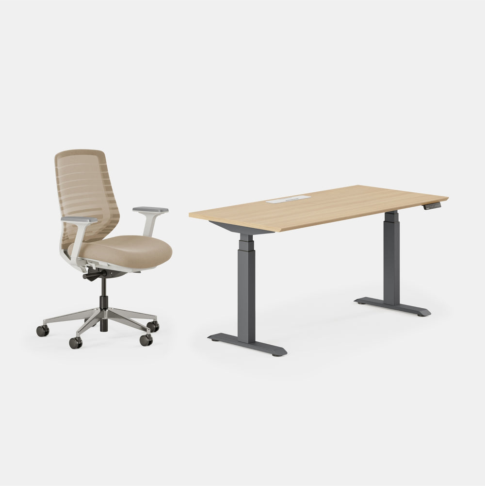 Chair Color:Sand/White; Desk Color:Woodgrain/Charcoal;
