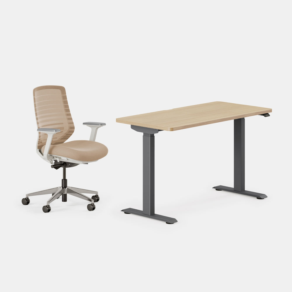 Desk Color:Woodgrain/Charcoal; Chair Color:Sand/White;
