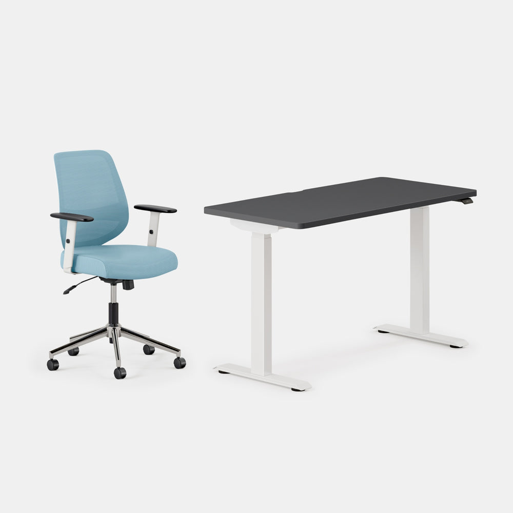 Desk Color:Charcoal/White; Chair Color:Sky Blue;