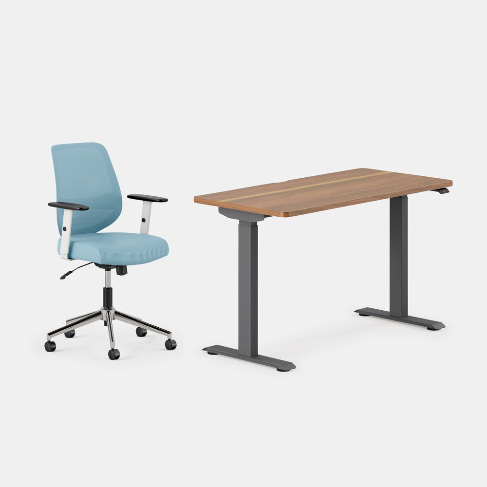 Desk Color:Walnut/Charcoal; Chair Color:Sky Blue;