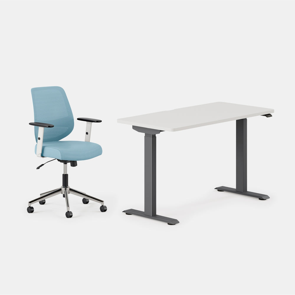 Desk Color:White/Charcoal; Chair Color:Sky Blue;