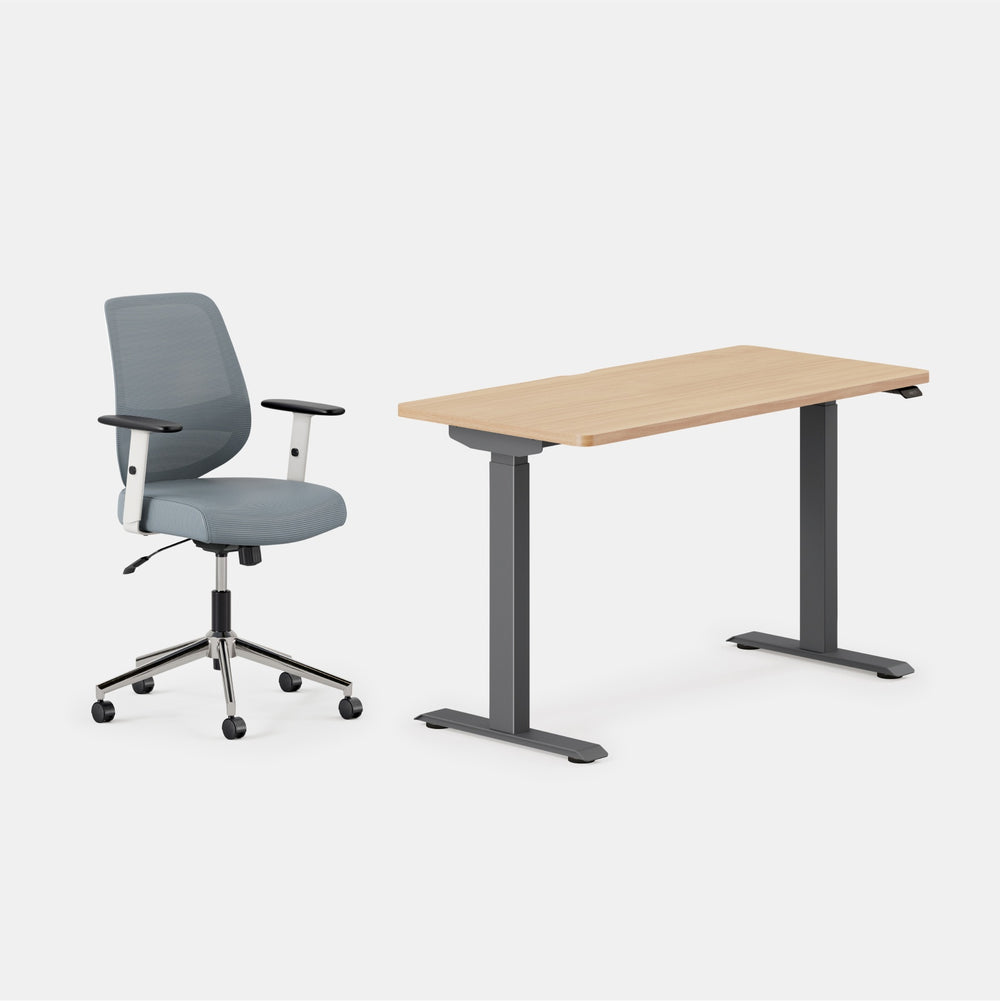 Desk Color:Woodgrain/Charcoal; Chair Color:Slate;