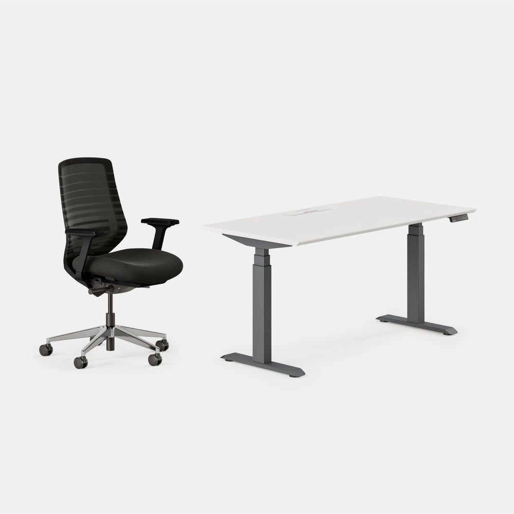 Chair Color:Black/Black; Desk Color:White/Charcoal;