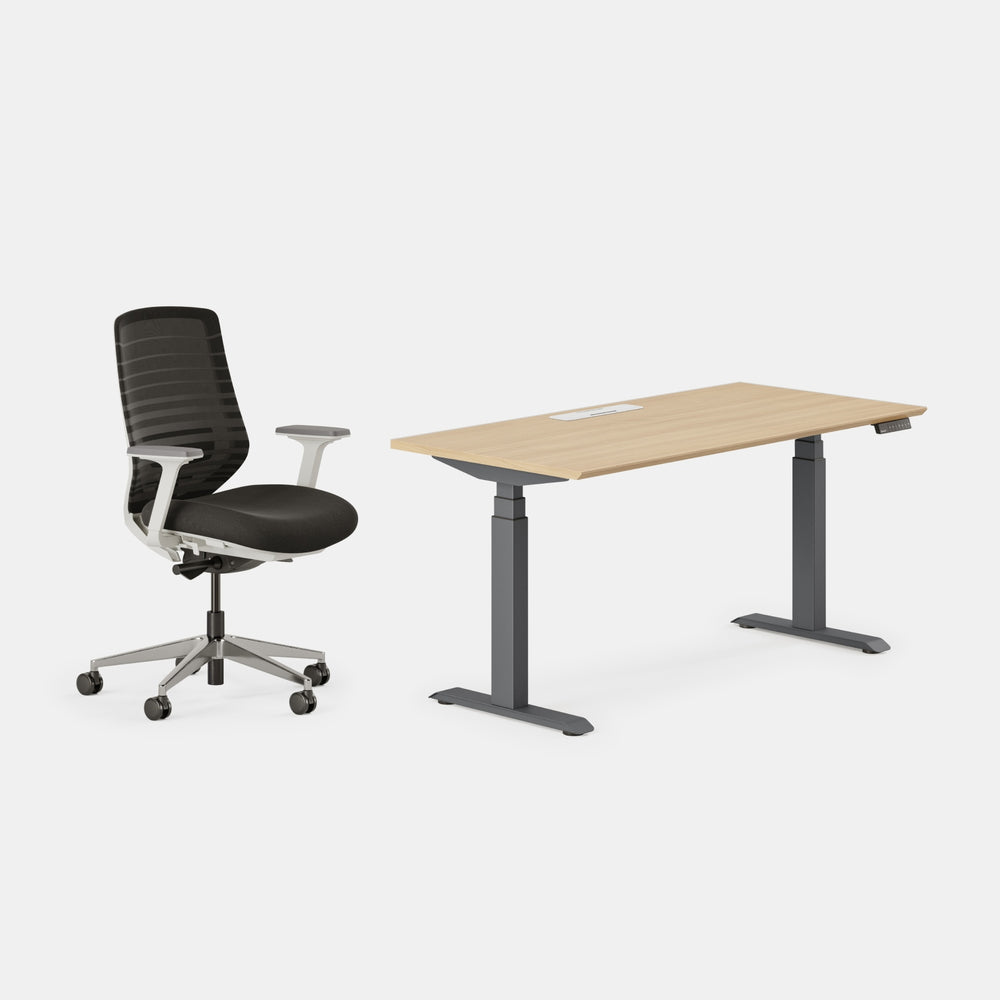 Chair Color:Black/White; Desk Color:Woodgrain/Charcoal;