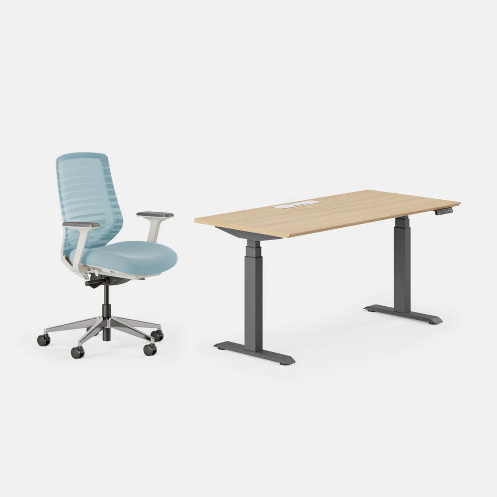 Chair Color:Light Blue/White; Desk Color:Woodgrain/Charcoal;
