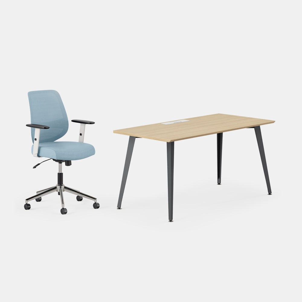 Desk Color:Woodgrain/Charcoal; Chair Color:Sky Blue;