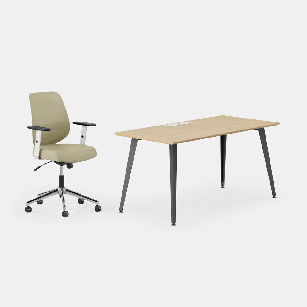 Desk Color:Woodgrain/Charcoal; Chair Color:Linden Green;